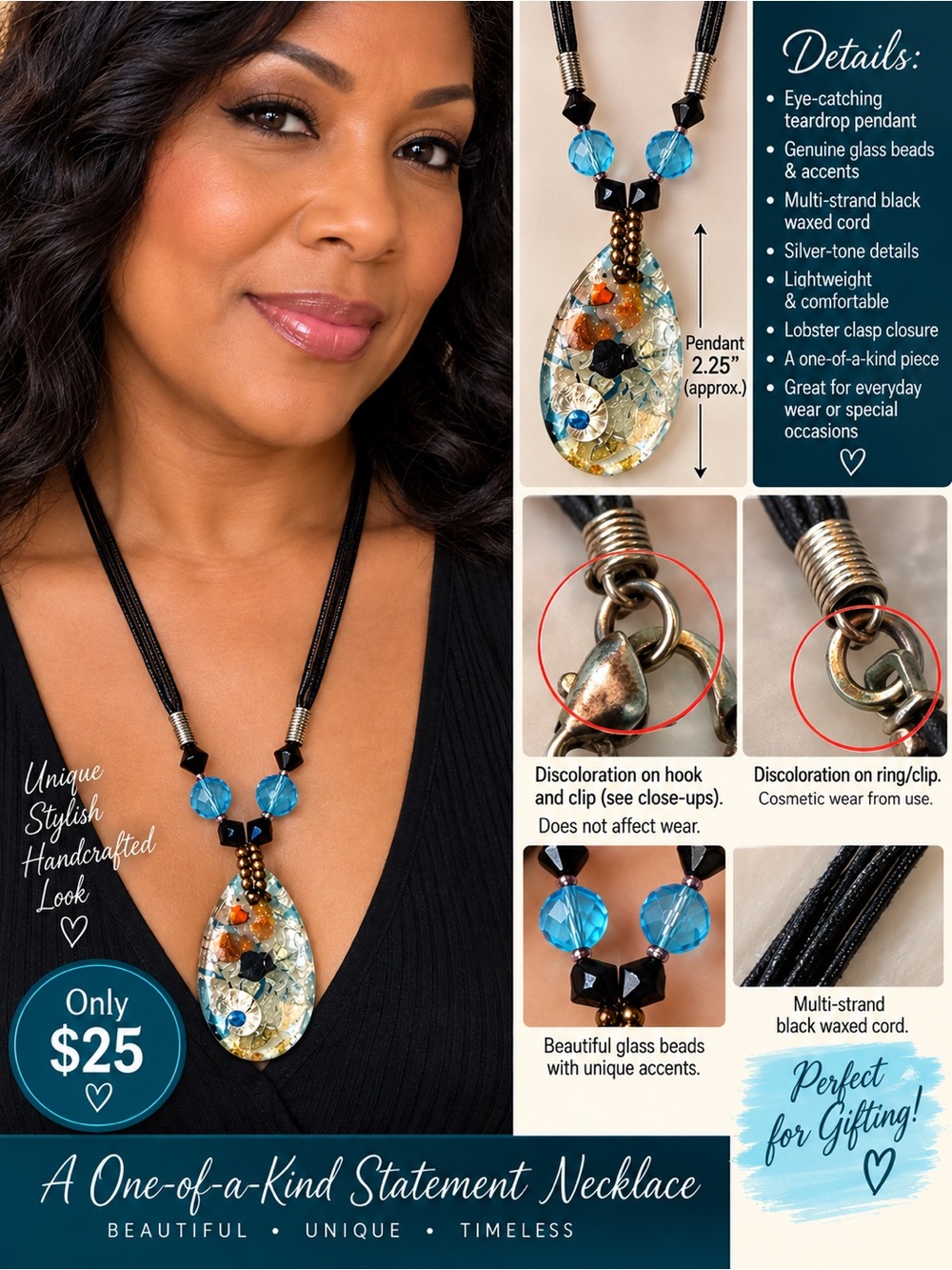 Handcrafted Blue & Multicolor Teardrop Statement Necklace - Unique One-of-a-Kind